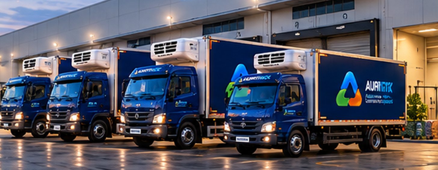 AURVITRUCK fleet at a cold-storage dock